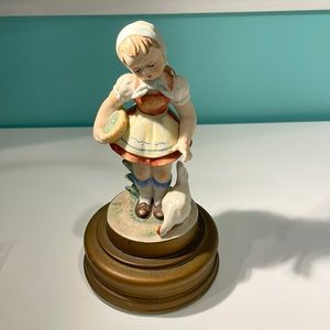 Schmid Bros Inc Japan music Figurine Little Girl with Basket and Chicken